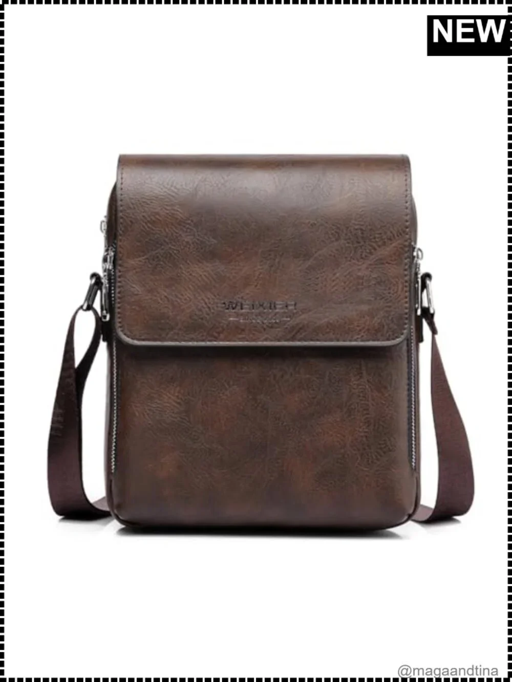 Genuine Leather Men's Crossbody Sling Bag Vintage Style Adjustable Strap Travel